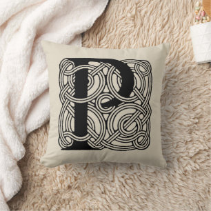 Letter P Monogram Vintage Celtic Knot Print Throw Pillow