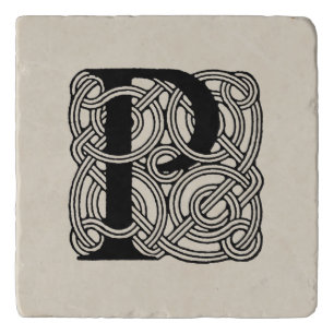 Letter P Monogram Vintage Celtic Knot Print Trivet