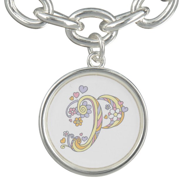 Letter P monogram whimsical charm Bracelet (Design)