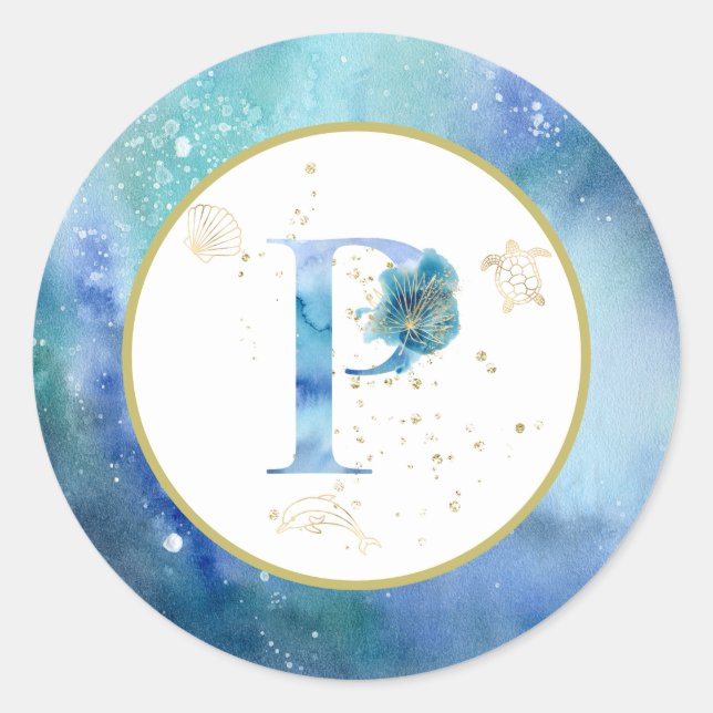 *~*  LETTER P -  Nautical Beach Envelope  Sticker (Front)