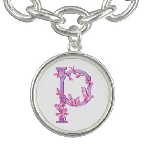 Letter P Orchid monogram pink purple watercolor Bracelet