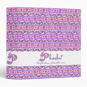 Letter P Phoebe hearts flowers doodle name 3 Ring Binder