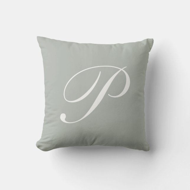 Letter P Silver Gray Monogram Pillow (Front)