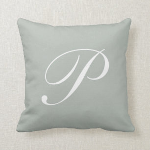 Letter P Silver Gray Monogram Pillow