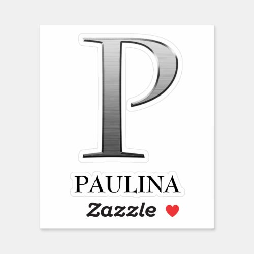 Letter P Two_Tone Silver Gray and Name Sticker