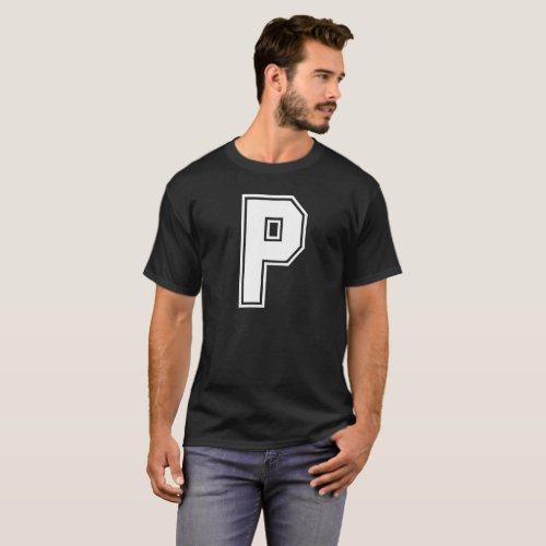 Letter P University Style Personalized Alphabet T_Shirt