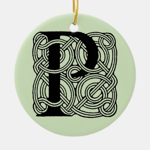 Letter P Vintage Celtic Knot Monogram Ceramic Ornament