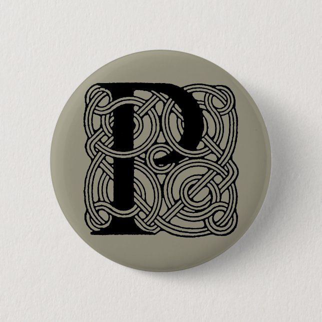 Letter P Vintage Celtic Knot Monogram Pinback Button (Front)