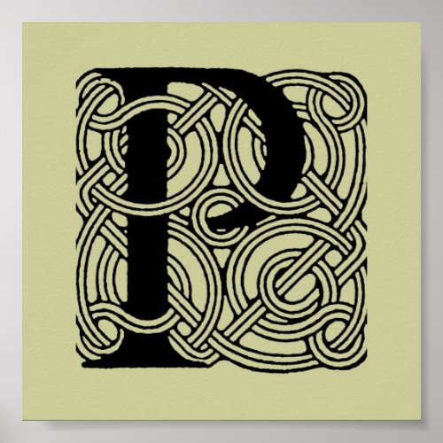 Letter P Vintage Celtic Knot Monogram Poster