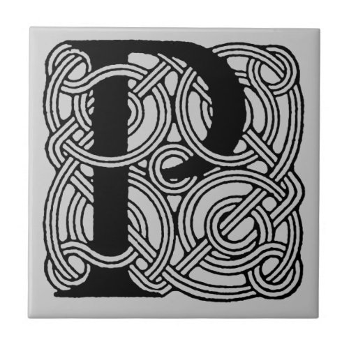 Letter P Vintage Celtic Knot Monogram Tile