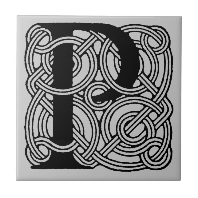 Letter P Vintage Celtic Knot Monogram Tile (Front)