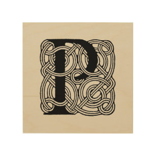 Letter P Vintage Celtic Knot Monogram Wood Wall Art