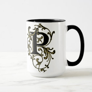 Letter 'P' Wrapped in Golden Vines - Mug