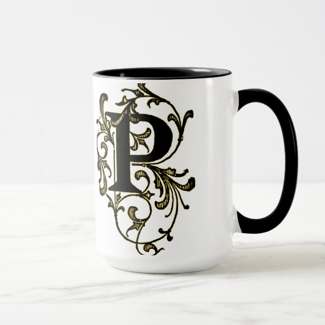 Letter 'P' Wrapped in Golden Vines - Mug (Right)