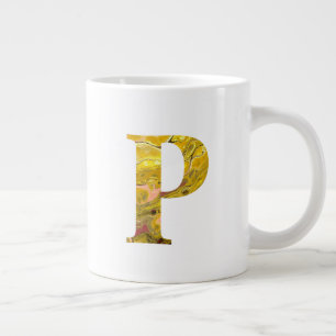 Letter P Yellow Gold Boho Marble Monogram Giant Coffee Mug