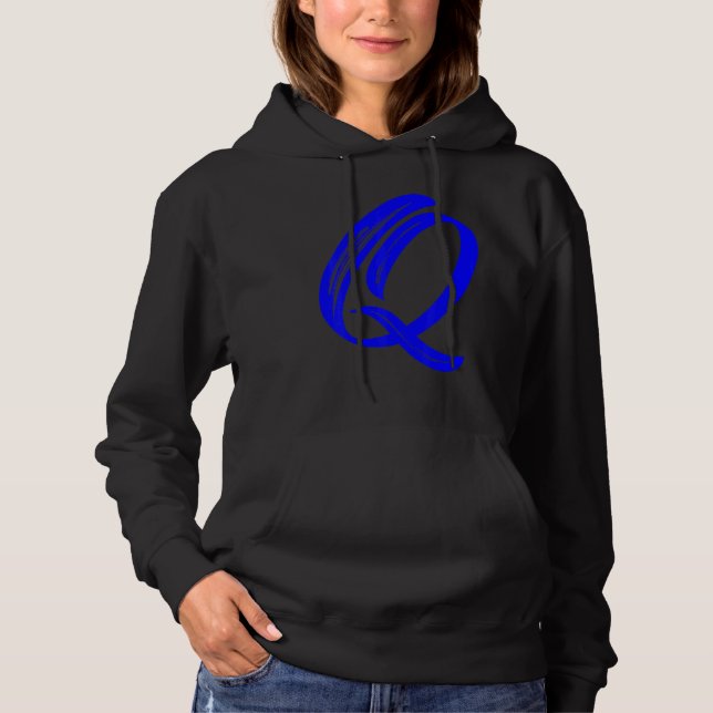 Letter Q Alphabet Large Blue Graphic Initial Hoodie (Front)