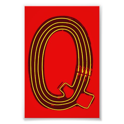 Letter Q Alphabet Photography in Yellow Neon  Photo Print