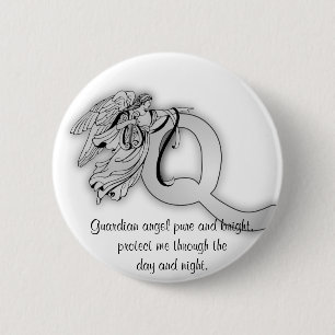 Letter q angel monogram alphabet pinback button