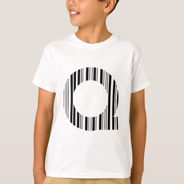 LETTER Q BAR CODE First Initial Barcode Pattern T-Shirt (Front)