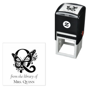 Letter Q Butterfly Monogram From the Library Of Self-inking Stamp