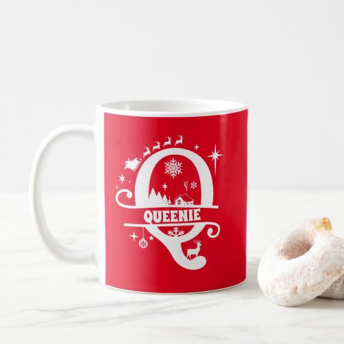 Letter Q Christmas Monogram Initial Name Red Coffee Mug