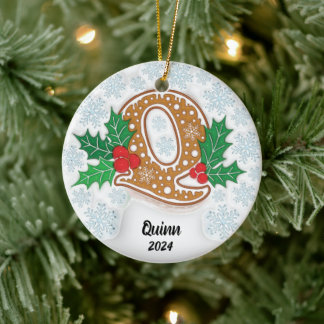 Letter Q Custom Name Monogram Christmas Ceramic Ornament