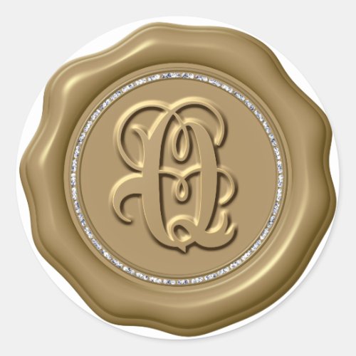  Letter Q Diamond Circle GOLD Wax Seal Stickers