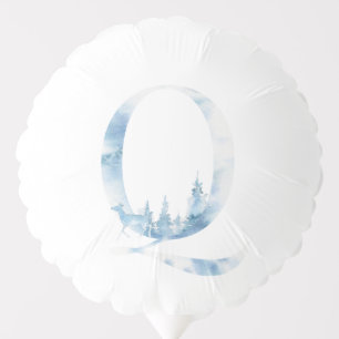 Letter Q Dusty Blue Winter Forest Monogram Initial Balloon