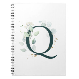 Letter Q Eucalyptus and Gold Monogrammed  Notebook