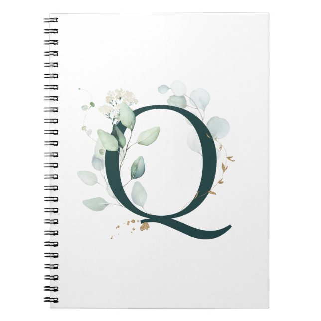 Letter Q Eucalyptus and Gold Monogrammed  Notebook (Front)