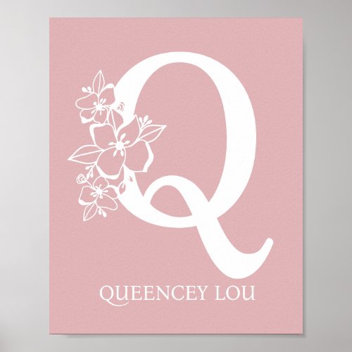 Letter Q Floral Monogram Name Nursery Modern  Poster