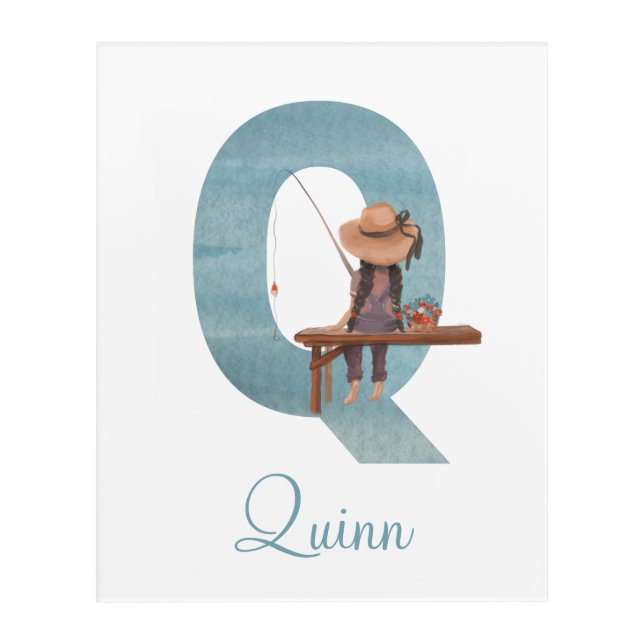 Letter Q Girl Fishing Acrylic Art (Front)