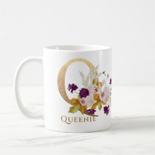 Letter Q - Gold Floral Name sister coworker friend Coffee Mug