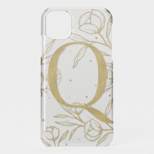 Letter Q Gold Monogram Botanical Illustration iPhone 11 Case