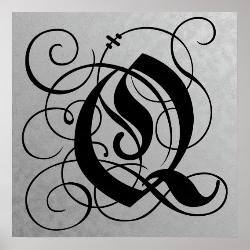 Letter Q Gothic Monogram Black Poster