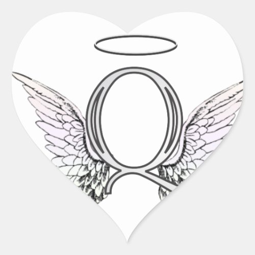 Letter Q Initial Monogram with Angel Wings  Halo Heart Sticker