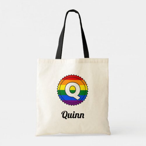 Letter Q Initial  Name Gay Pride Rainbow Monogram Tote Bag
