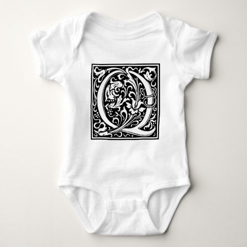 Letter Q Medieval Monogram Art Nouveau Baby Bodysuit