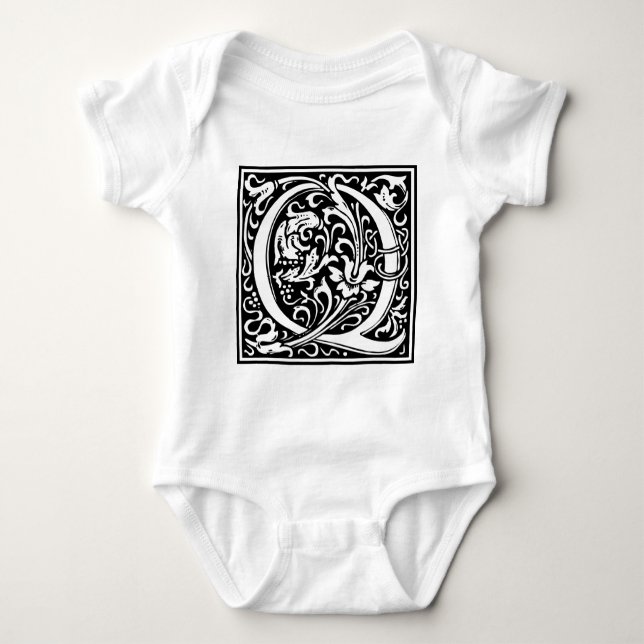 Letter Q Medieval Monogram Art Nouveau Baby Bodysuit (Front)