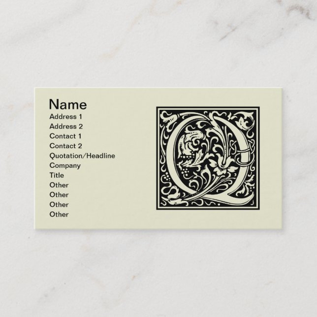 Letter Q Medieval Monogram Art Nouveau Business Card (Front)