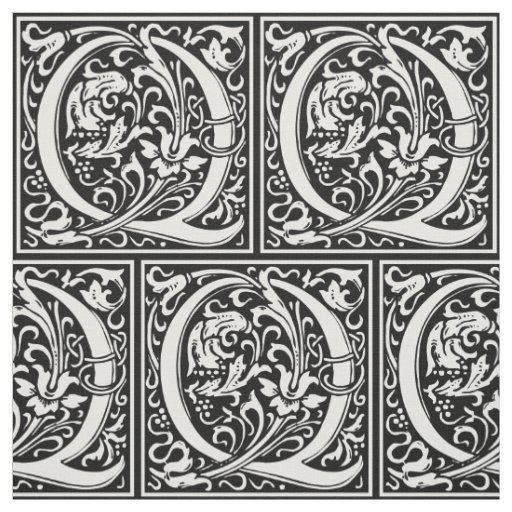 Letter Q Medieval Monogram Art Nouveau Fabric