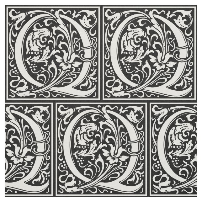 Letter Q Medieval Monogram Art Nouveau Fabric (Swatch)