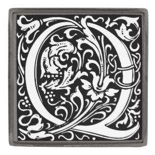 Letter Q Medieval Monogram Art Nouveau Gunmetal Finish Lapel Pin