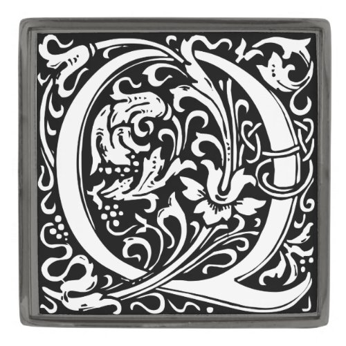 Letter Q Medieval Monogram Art Nouveau Gunmetal Finish Lapel Pin