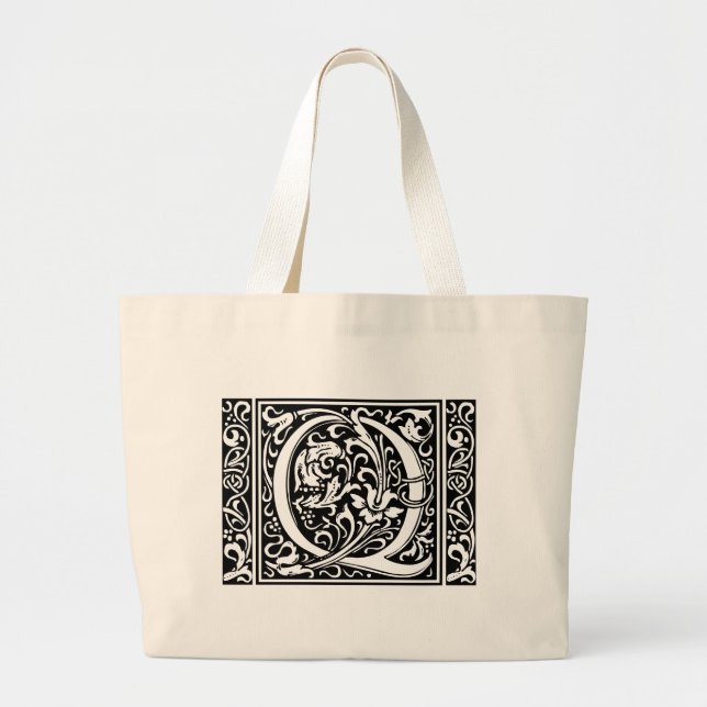 Letter Q Medieval Monogram Art Nouveau Large Tote Bag (Front)