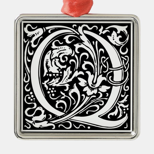 Letter Q Medieval Monogram Art Nouveau Metal Ornament (Front)
