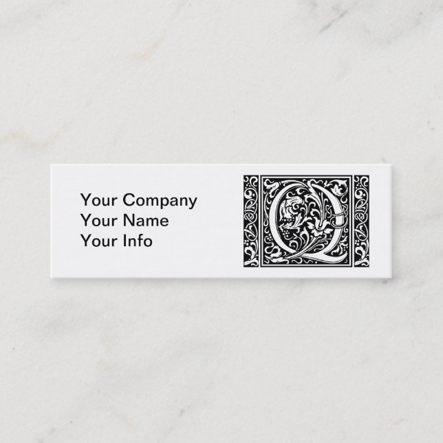 Letter Q Medieval Monogram Art Nouveau Mini Business Card (Front)