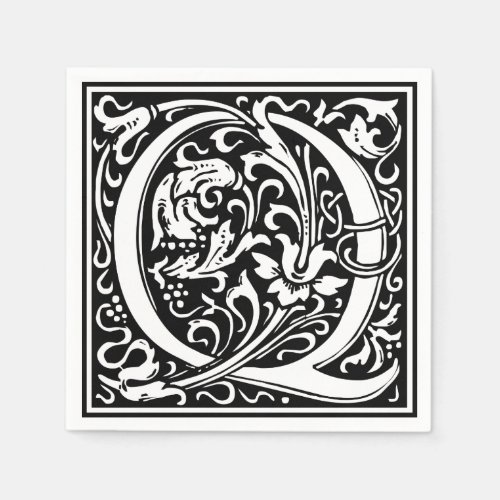 Letter Q Medieval Monogram Art Nouveau Paper Napkins