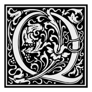 Letter Q Medieval Monogram Art Nouveau Poster