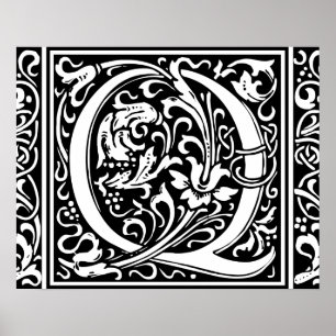 Letter Q Medieval Monogram Art Nouveau Poster